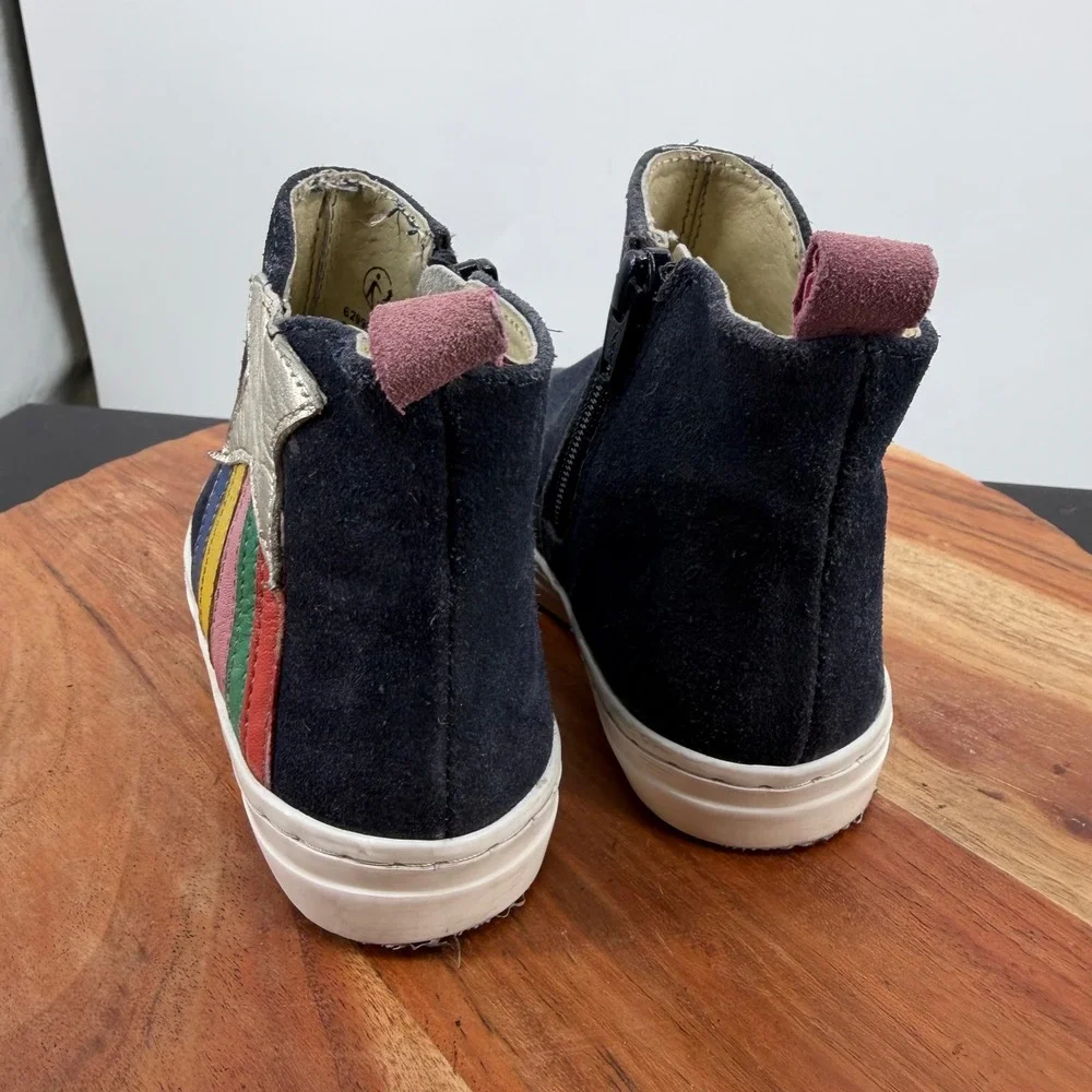 Mini Boden Star Rainbow High Top Sneakers Kids 27 10 Navy Blue Suede Zip Boots